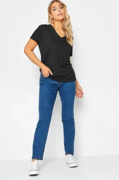 M&Co Womens Black V-Neck Cotton T-Shirt>Women T-Shirts