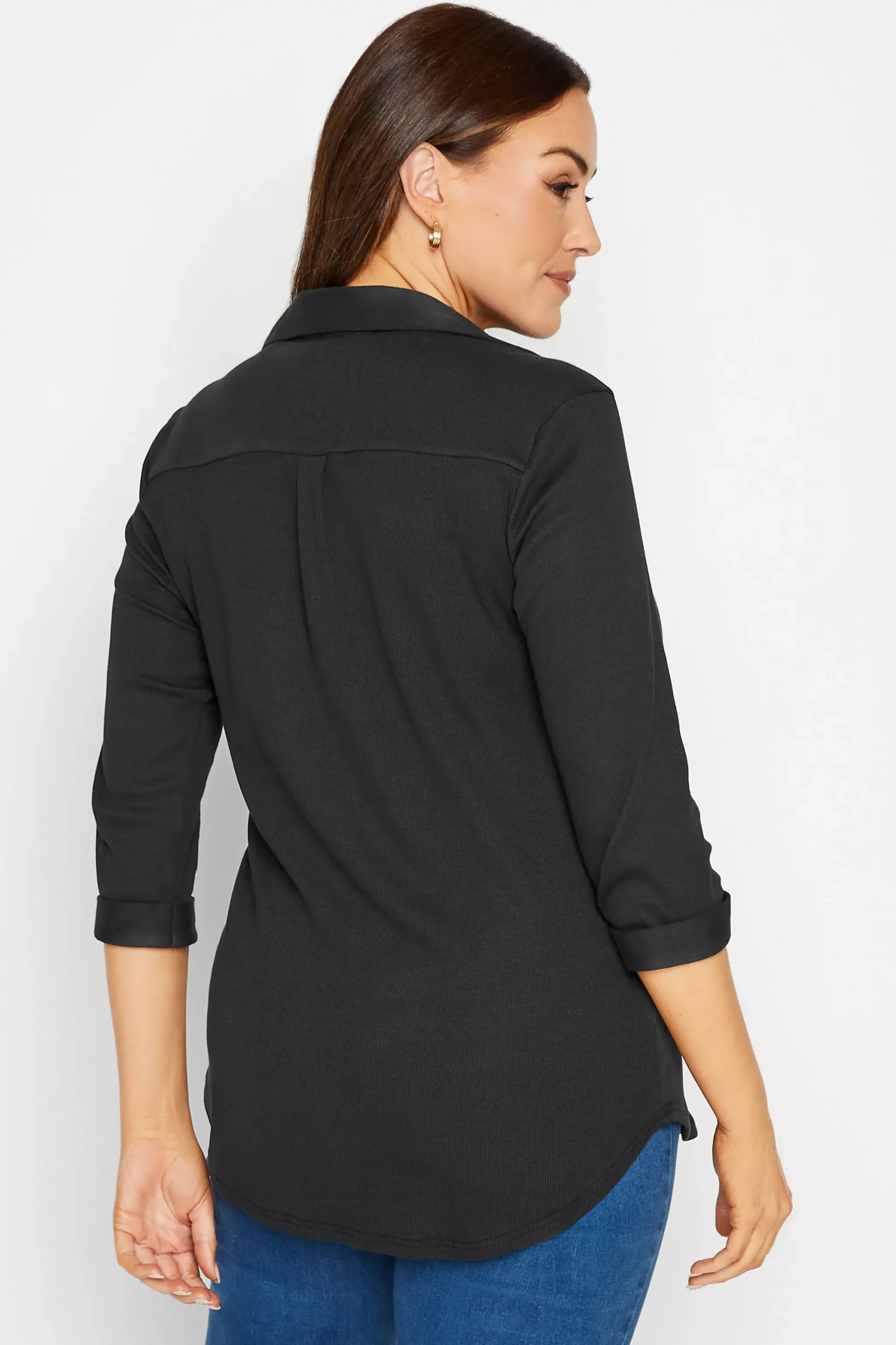 M&Co Womens Black V-Neck Half Placket Shirt>Women Shirts