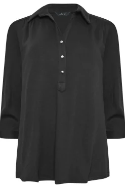 M&Co Womens Black V-Neck Half Placket Shirt><noscript><img width=