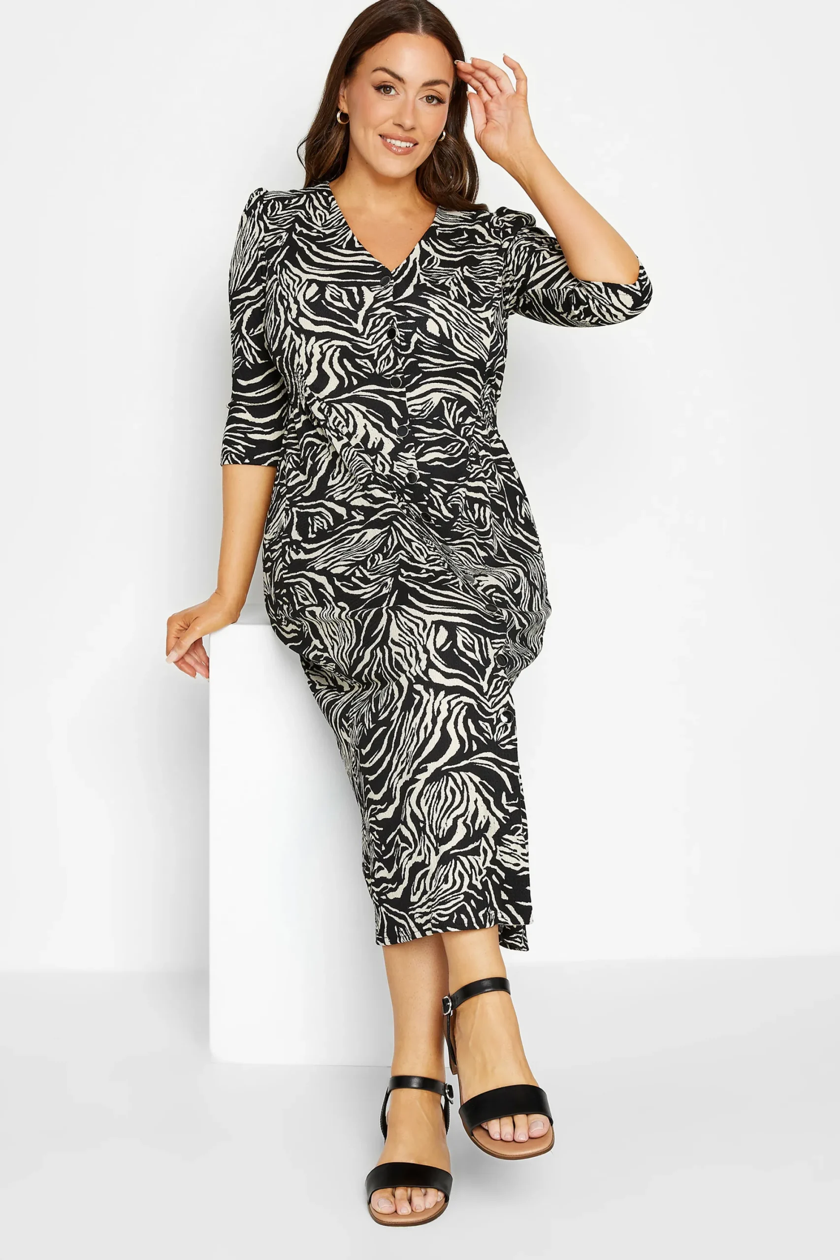 M&Co Womens Black Zebra Print Button Through Midaxi Dress>Women Wedding Guest Dresses