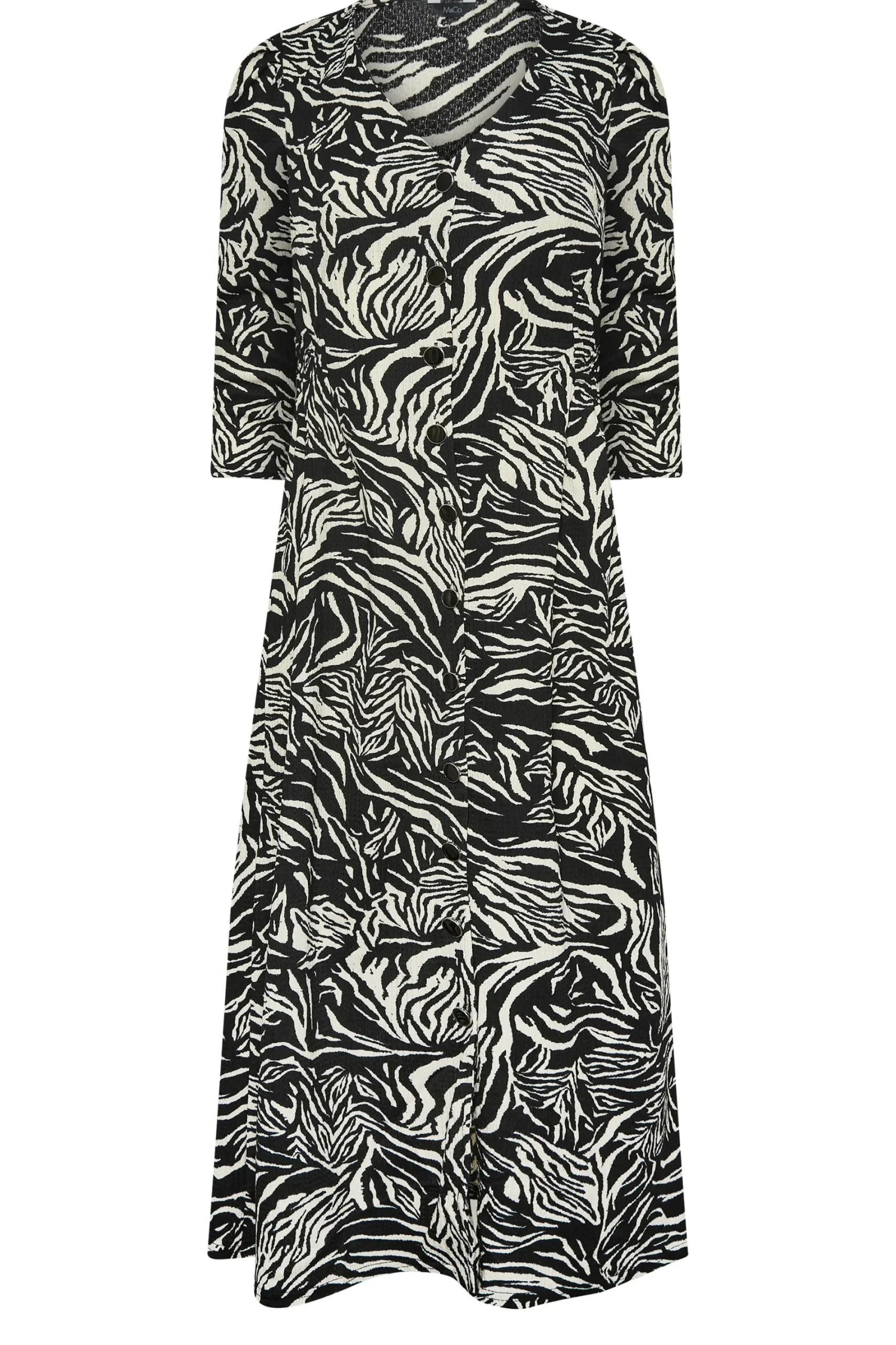M&Co Womens Black Zebra Print Button Through Midaxi Dress>Women Wedding Guest Dresses