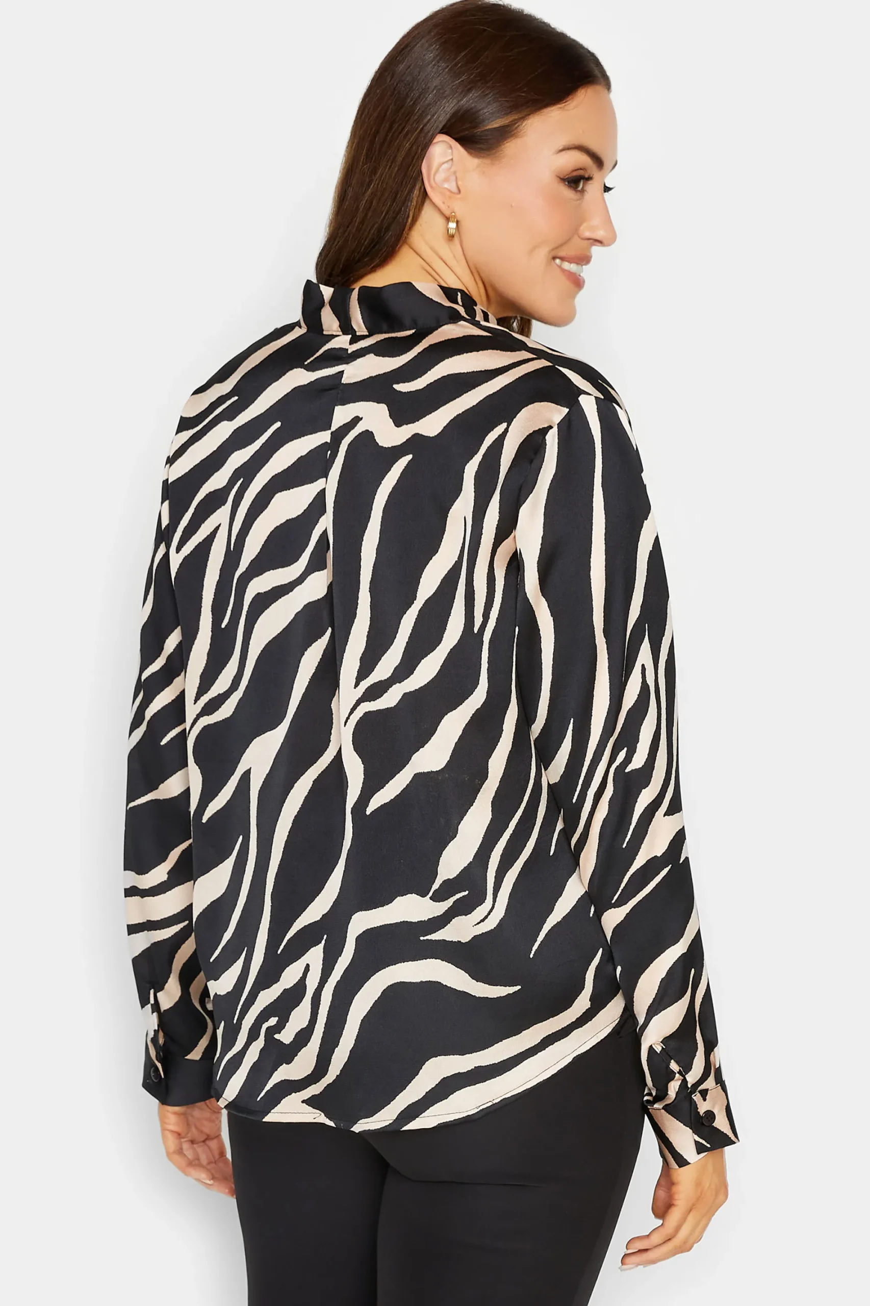 M&Co Womens Black Zebra Print Wrap Front Blouse>Women Long Sleeve Tops