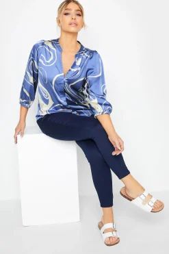 M&Co Womens Blue Abstract Print 3/4 Sleeve Blouse>Women Blouses