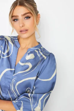 M&Co Womens Blue Abstract Print 3/4 Sleeve Blouse><noscript><img width=