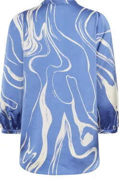 M&Co Womens Blue Abstract Print 3/4 Sleeve Blouse><noscript><img width=