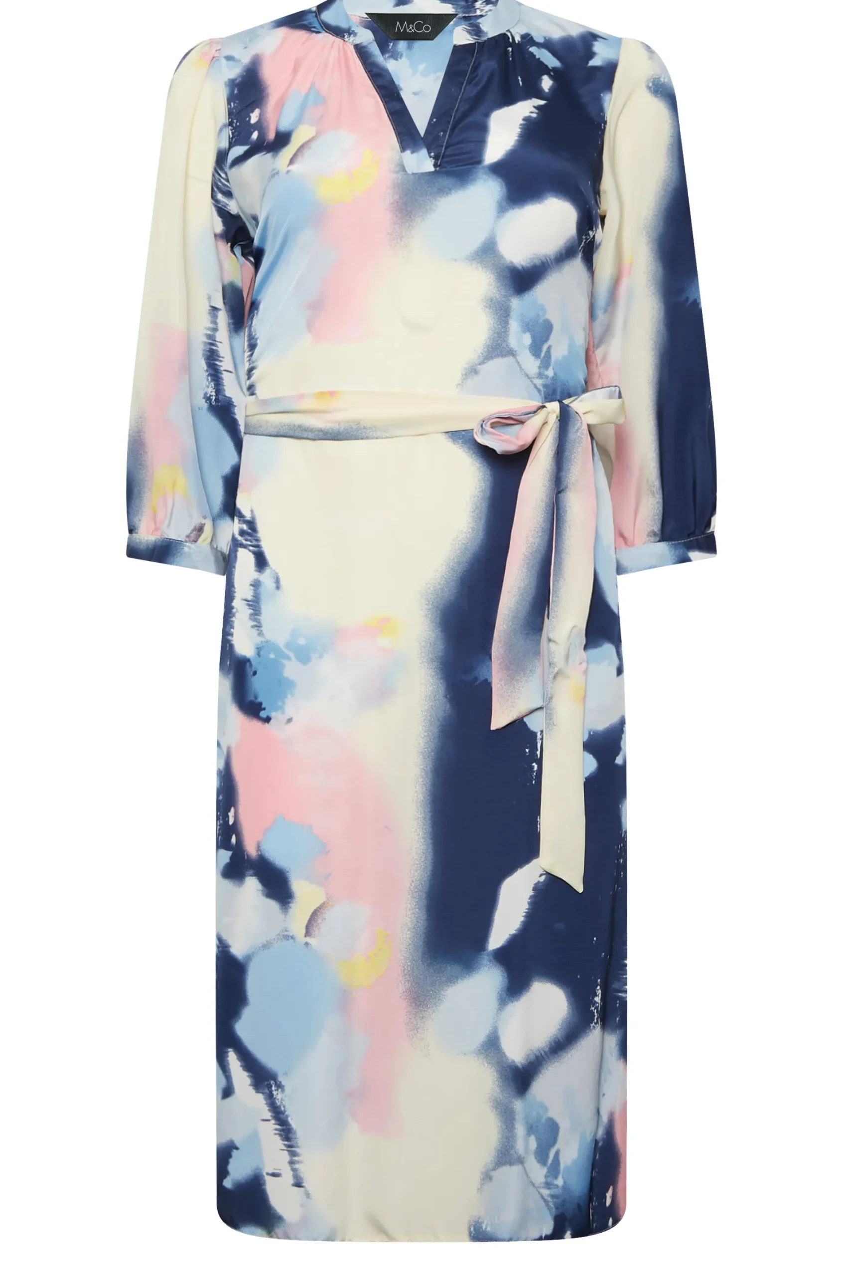 M&Co Womens Blue Abstract Print Tie Waist Tunic Dress>Women Wedding Guest Dresses