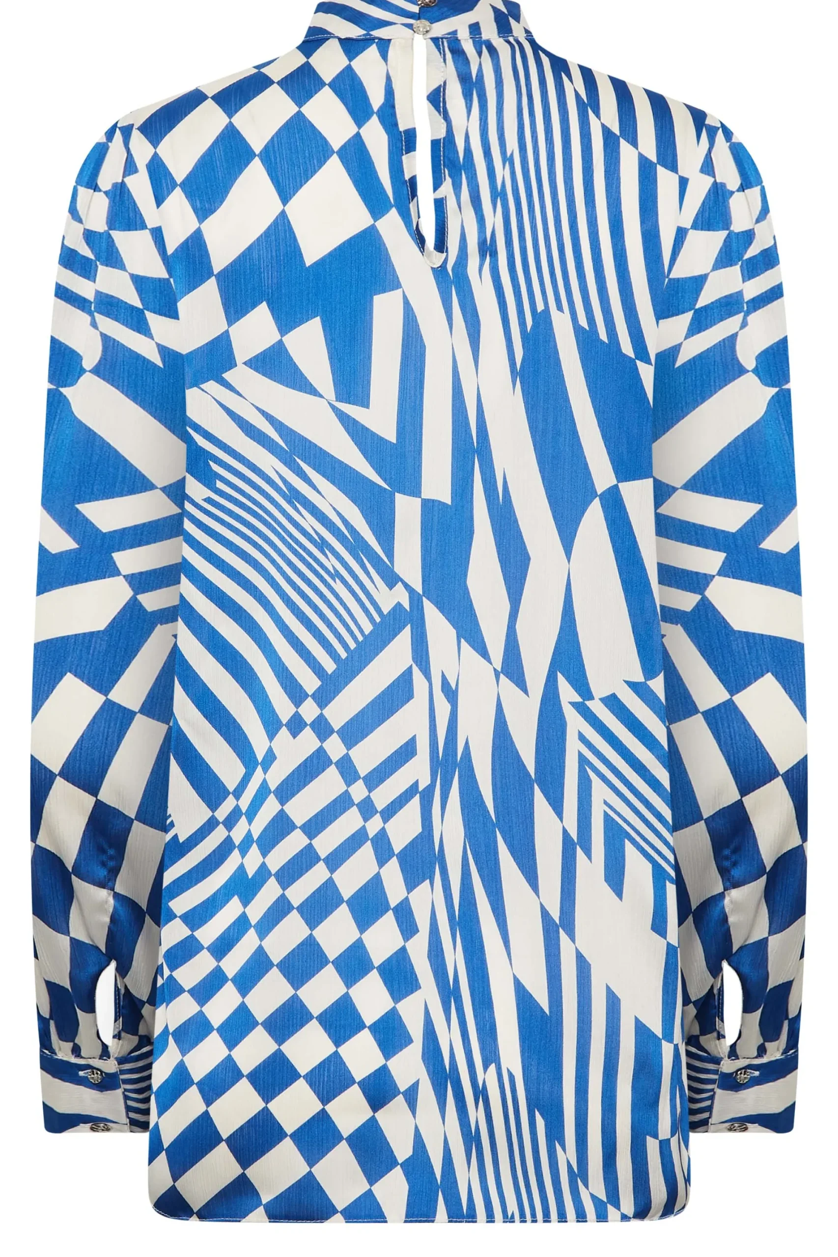 M&Co Womens Blue Abstract Print High Neck Satin Blouse>Women Long Sleeve Tops