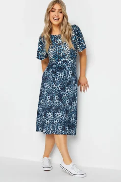 M&Co Womens Blue Animal Print Midi Dress>Women Midi Dresses