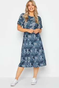 M&Co Womens Blue Animal Print Midi Dress>Women Midi Dresses