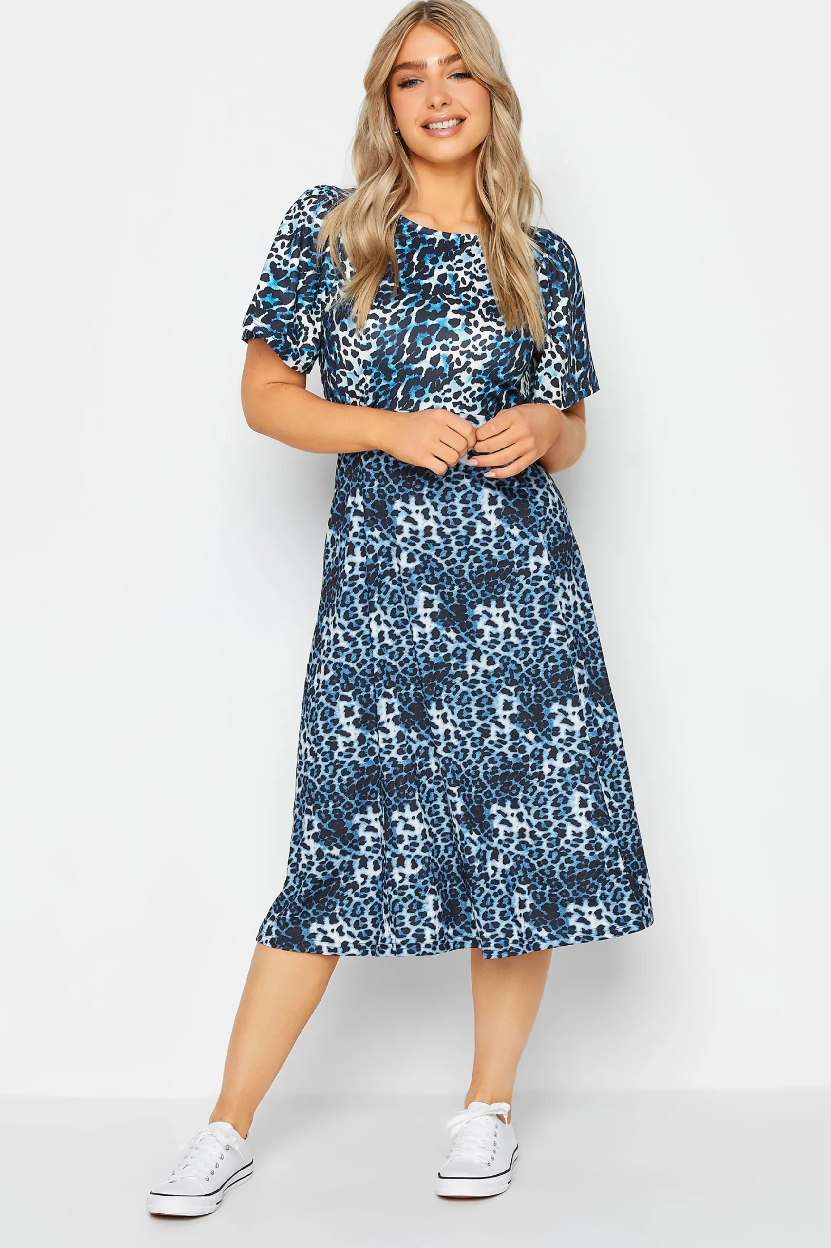 M&Co Womens Blue Animal Print Midi Dress>Women Midi Dresses