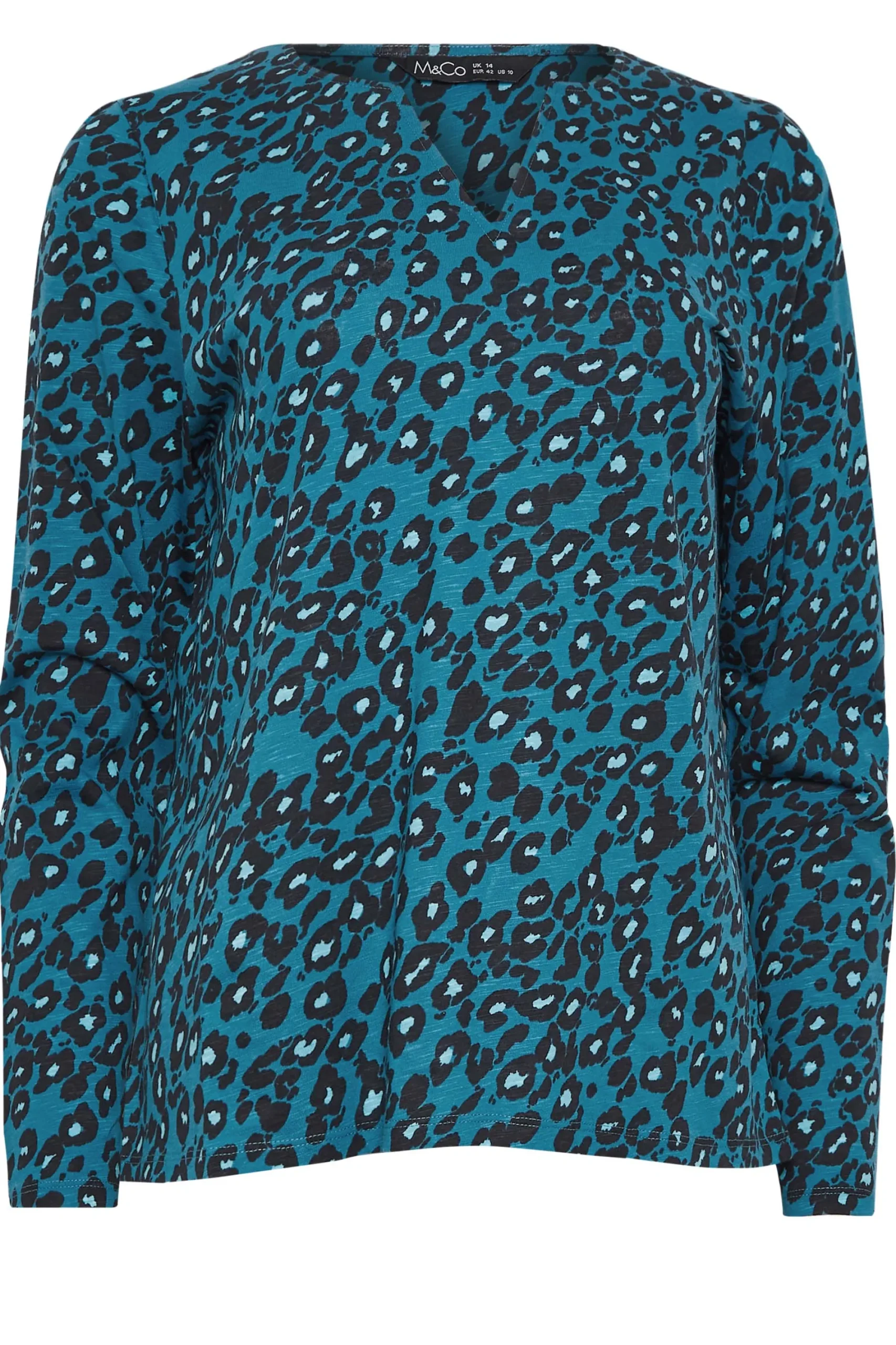 M&Co Womens Blue Animal Print Notch Neck Cotton T-Shirt>Women T-Shirts