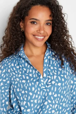 M&Co Womens Blue Brush Stroke Print Half Placket Shirt><noscript><img width=