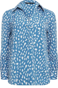 M&Co Womens Blue Brush Stroke Print Half Placket Shirt><noscript><img width=