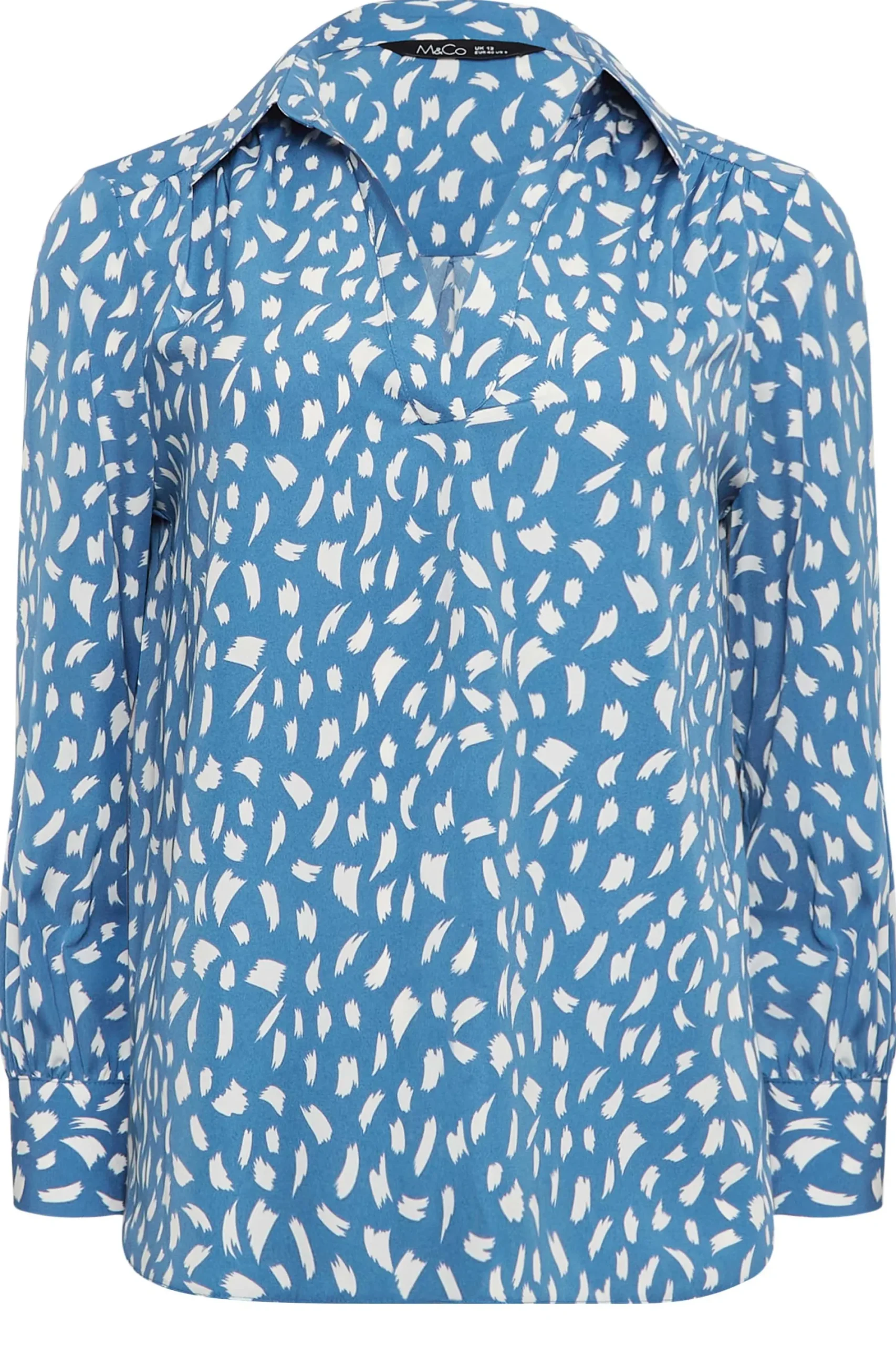 M&Co Womens Blue Brush Stroke Print Half Placket Shirt>Women Shirts
