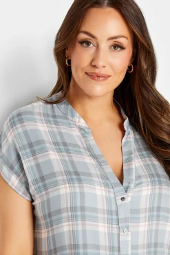 M&Co Womens Blue Check Grown On Sleeve Shirt><noscript><img width=