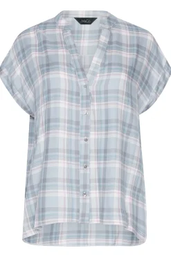 M&Co Womens Blue Check Grown On Sleeve Shirt><noscript><img width=