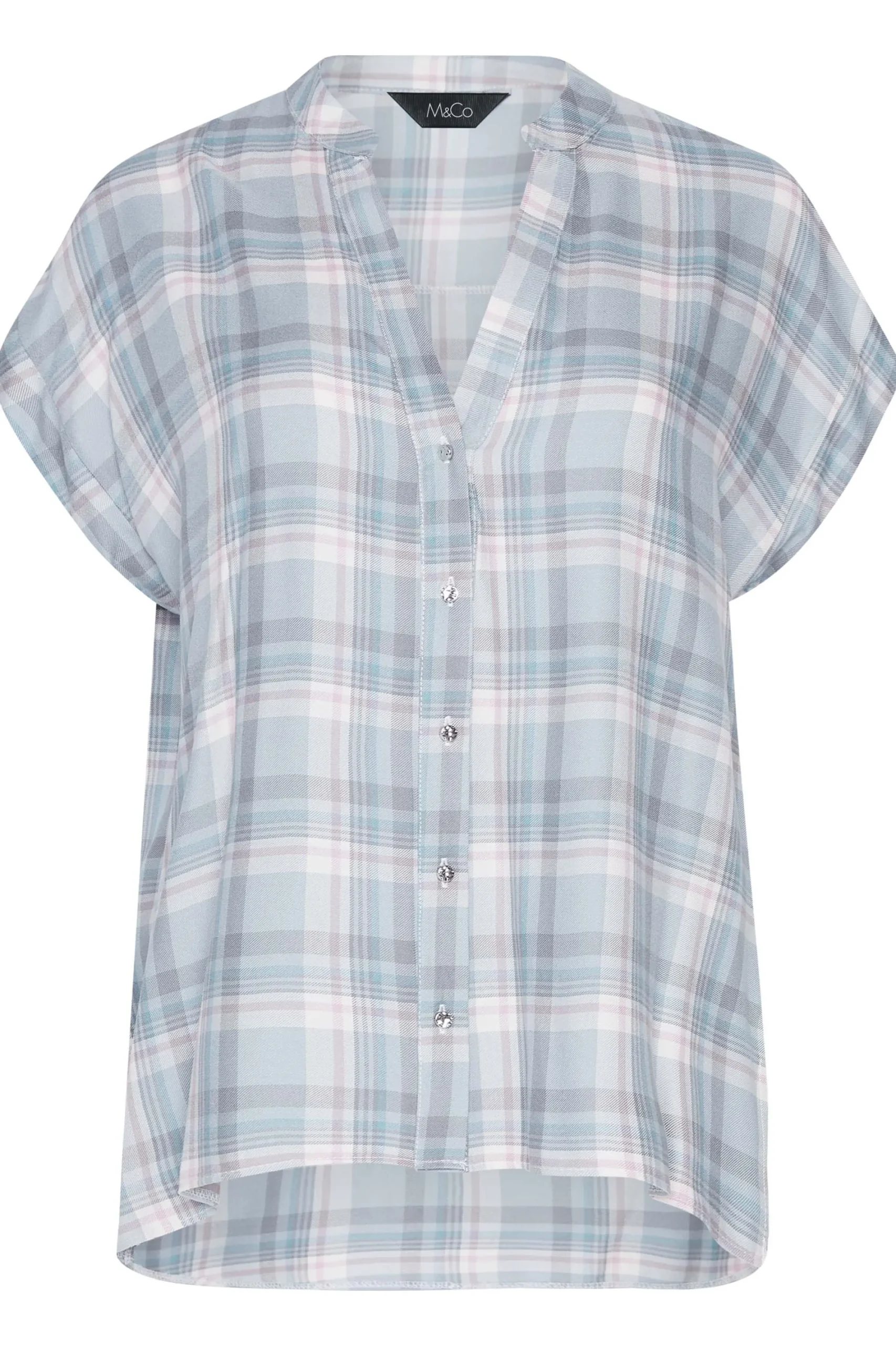 M&Co Womens Blue Check Grown On Sleeve Shirt>Women Shirts