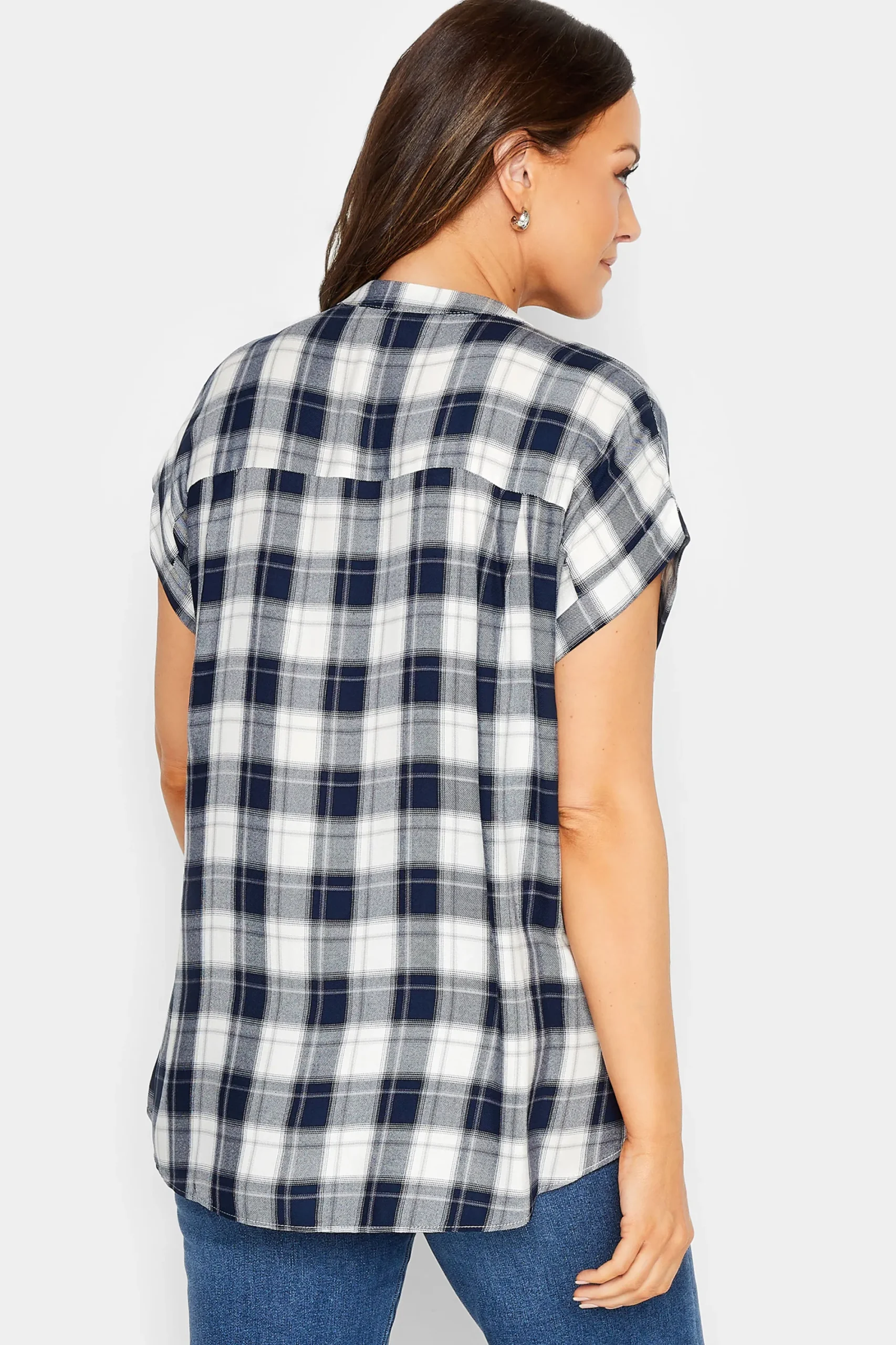 M&Co Womens Blue Check Print Shirt>Women Short Sleeve Tops