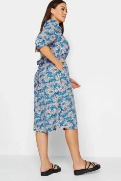 M&Co Womens Blue Ditsy Floral Tie Belt Dress><noscript><img width=
