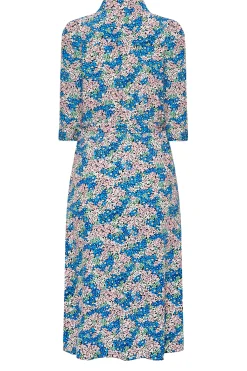 M&Co Womens Blue Ditsy Floral Tie Belt Dress><noscript><img width=