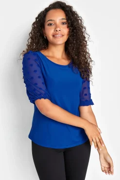 M&Co Womens Blue Dobby Sleeve Blouse>Women Short Sleeve Tops