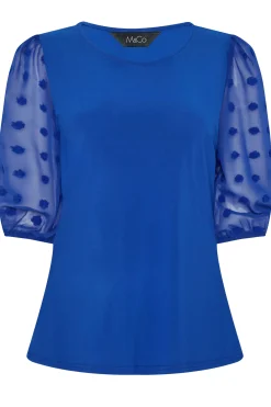 M&Co Womens Blue Dobby Sleeve Blouse><noscript><img width=