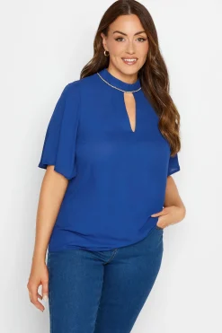 M&Co Womens Blue Embellished Neck Keyhole Blouse>Women Blouses
