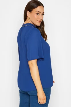 M&Co Womens Blue Embellished Neck Keyhole Blouse><noscript><img width=