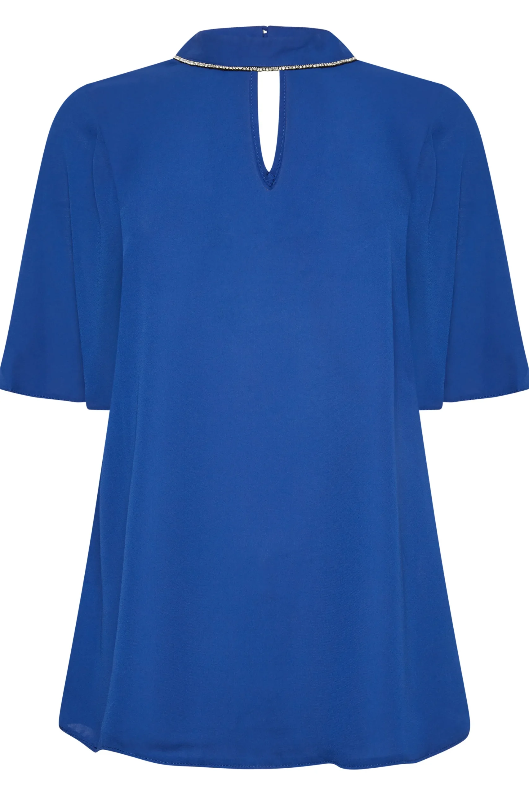 M&Co Womens Blue Embellished Neck Keyhole Blouse>Women Blouses