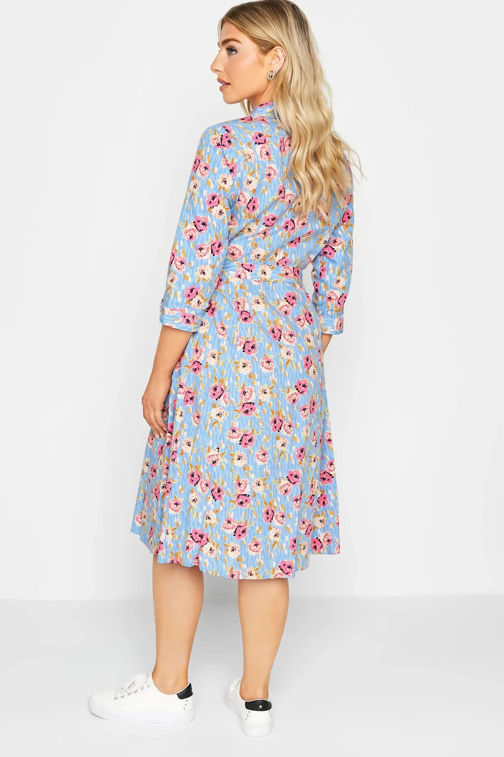 M&Co Womens Blue Floral Print Tie Waist Shirt Dress>Women Wedding Guest Dresses