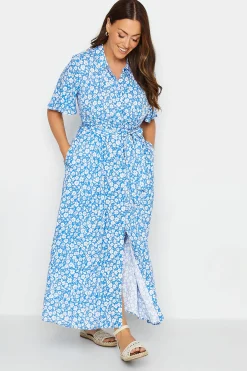 M&Co Womens Blue Floral Print Maxi Shirt Dress>Women Shirt Dresses