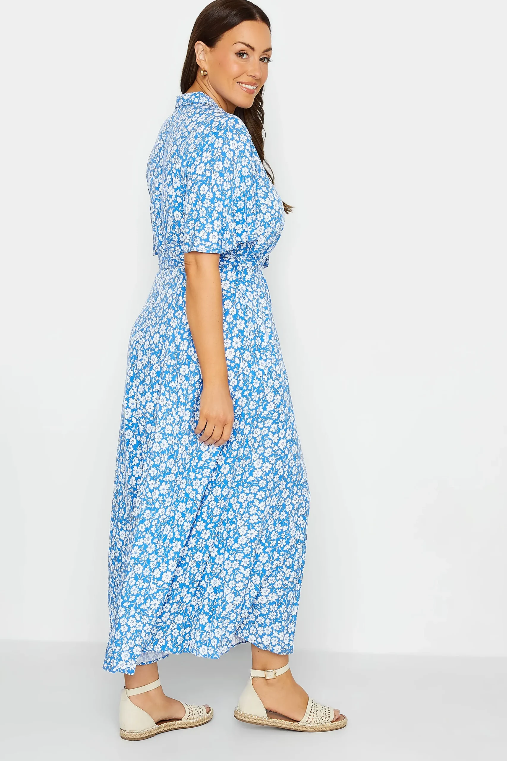 M&Co Womens Blue Floral Print Maxi Shirt Dress>Women Shirt Dresses