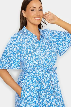 M&Co Womens Blue Floral Print Maxi Shirt Dress><noscript><img width=