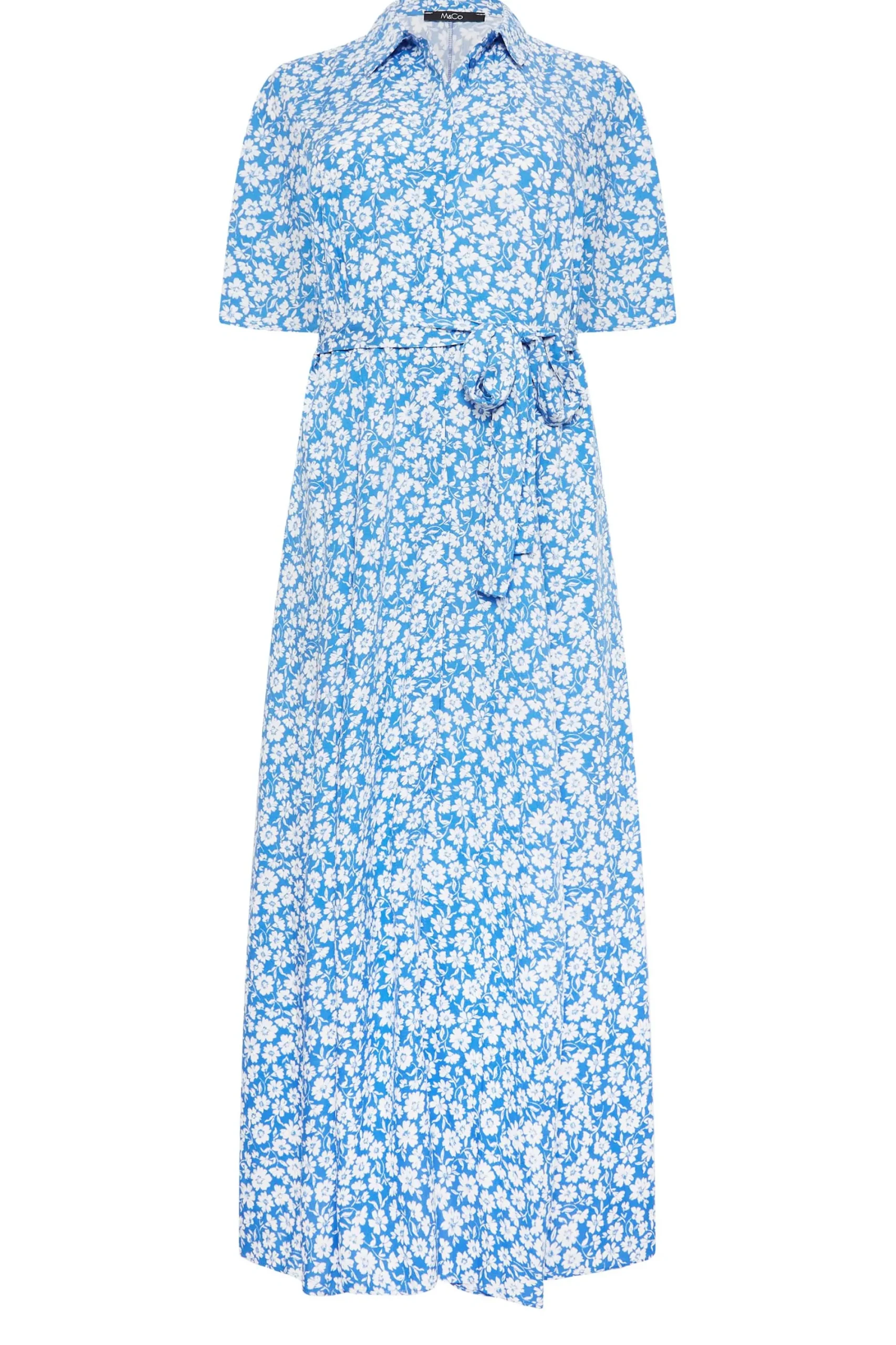 M&Co Womens Blue Floral Print Maxi Shirt Dress>Women Shirt Dresses