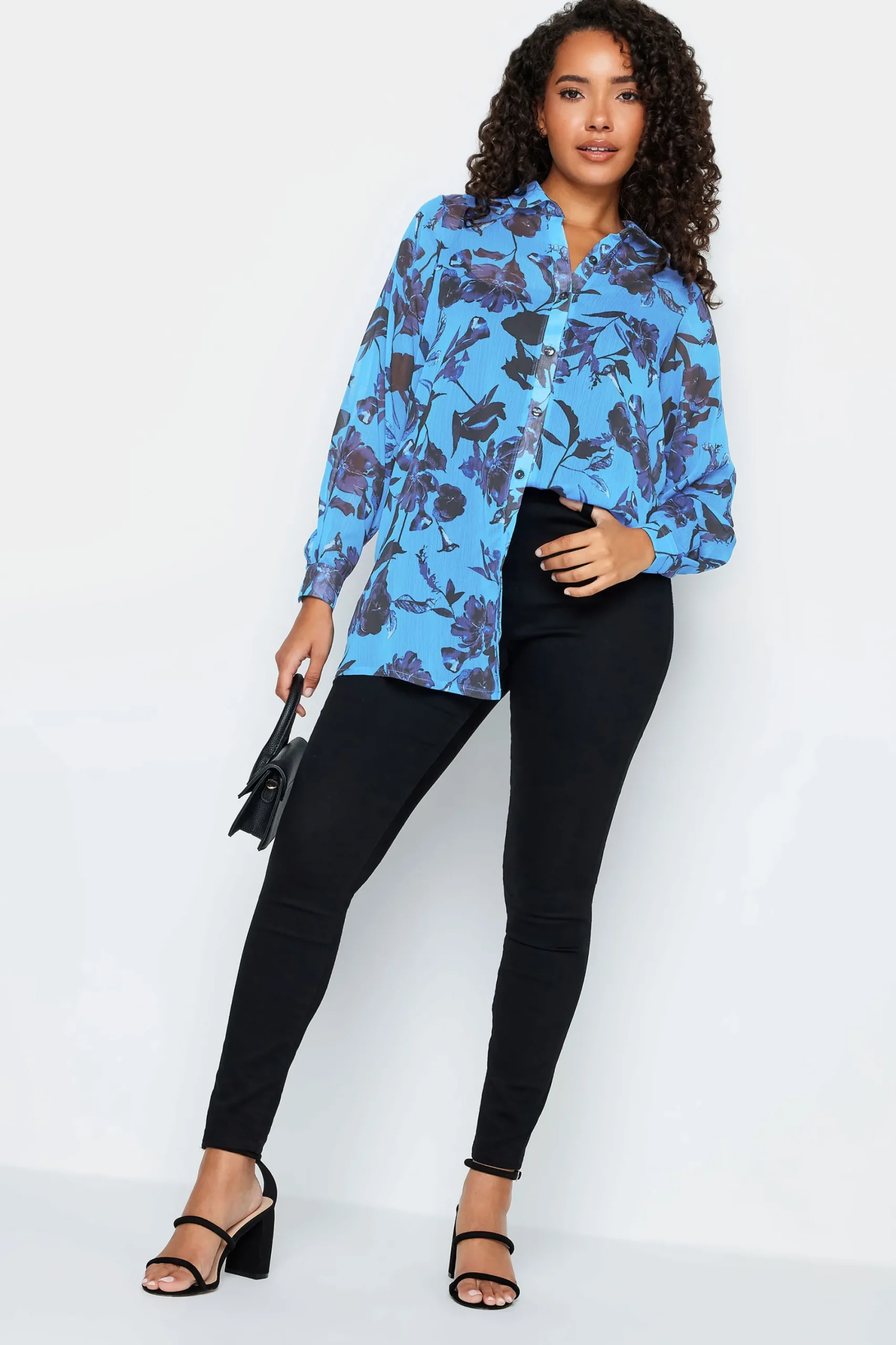 M&Co Womens Blue Floral Print Longline Shirt>Women Shirts