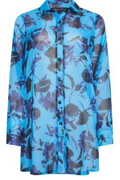 M&Co Womens Blue Floral Print Longline Shirt><noscript><img width=