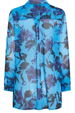 M&Co Womens Blue Floral Print Longline Shirt><noscript><img width=