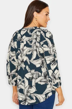 M&Co Womens Blue Floral Print 3/4 Sleeve Blouse><noscript><img width=