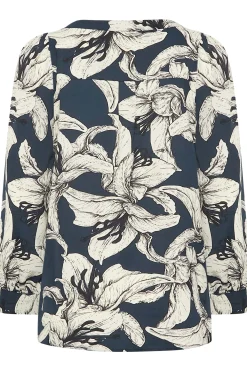 M&Co Womens Blue Floral Print 3/4 Sleeve Blouse><noscript><img width=