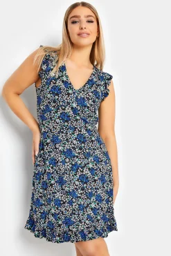 M&Co Womens Blue Floral Print Frill Sleeve Mini Dress>Women Midi Dresses