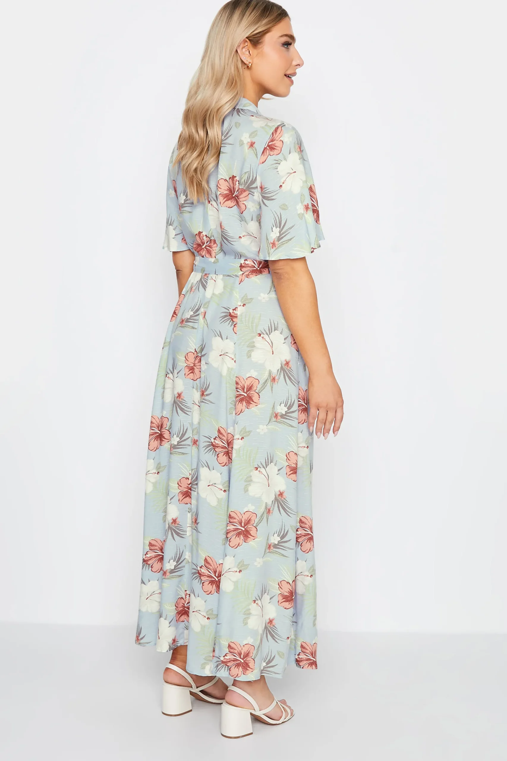 M&Co Womens Blue Floral Print Shirt Dress>Women Wedding Guest Dresses