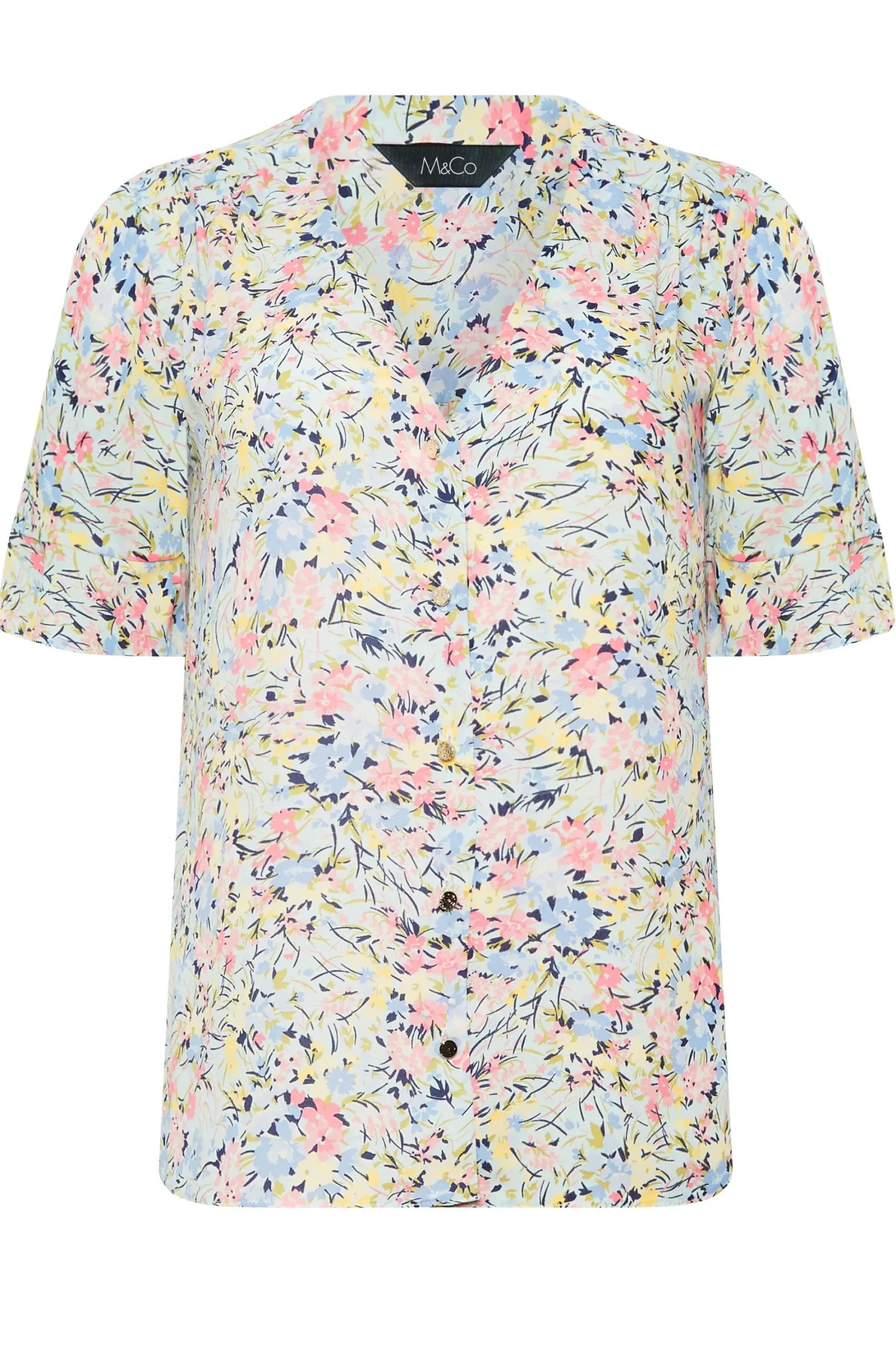 M&Co Womens Blue Floral Print Frill Sleeve Blouse>Women Shirts