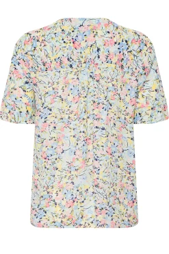 M&Co Womens Blue Floral Print Frill Sleeve Blouse><noscript><img width=