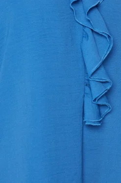 M&Co Womens Blue Frill Front Blouse>Women Short Sleeve Tops