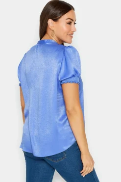 M&Co Womens Blue Frill Satin Blouse><noscript><img width=