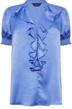 M&Co Womens Blue Frill Satin Blouse><noscript><img width=