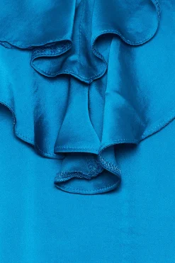 M&Co Womens Blue Frill Front Satin Blouse><noscript><img width=