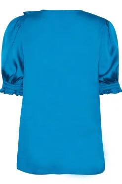 M&Co Womens Blue Frill Front Satin Blouse><noscript><img width=