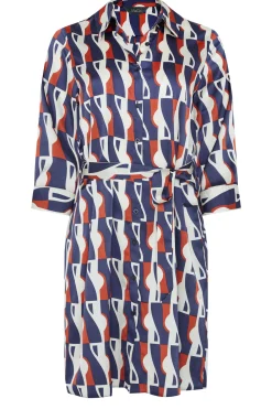M&Co Womens Blue Geometric Print Satin Shirt Dress>Women Shirt Dresses