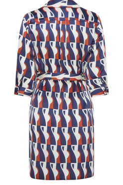 M&Co Womens Blue Geometric Print Satin Shirt Dress>Women Shirt Dresses